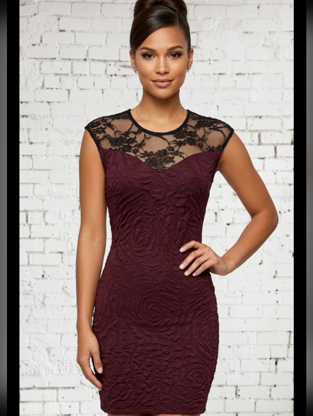 Vanity Y2k Floral Textured Bodycon Stretch Lace Back Plum Evening Dress